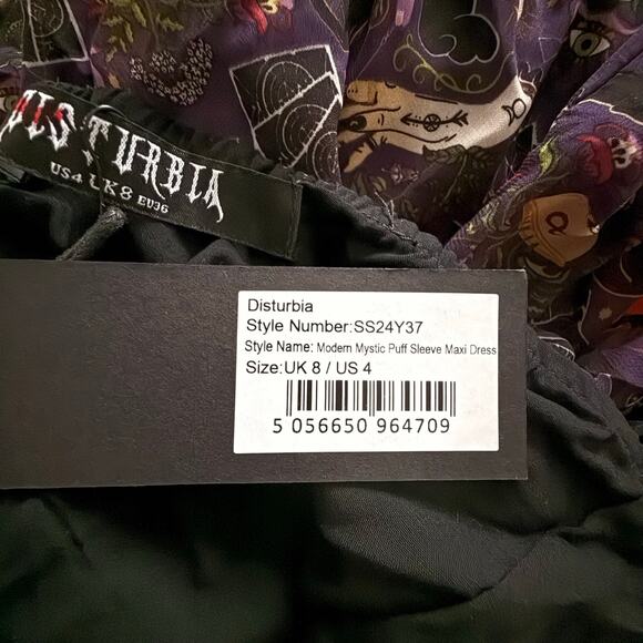 Disturbia Modern Mystic Puff Sleeve Witchy Gothic Maxi Dress Size 4 - Picture 9 of 10